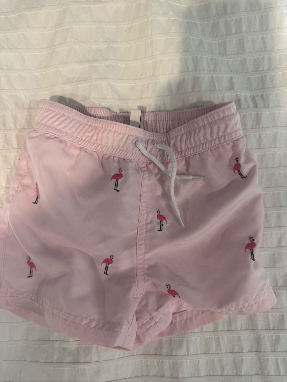Janie and Jack Light Pink Flamingo Embroidered Drawstring Shorts